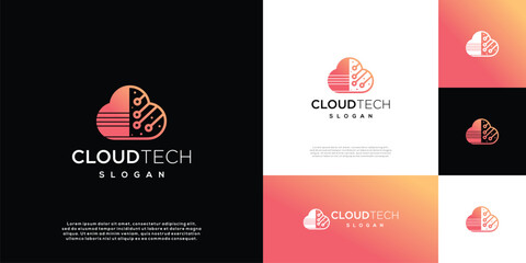 Technology cloud logo design template, tech digital cloud icon elements, technology cloud symbol.