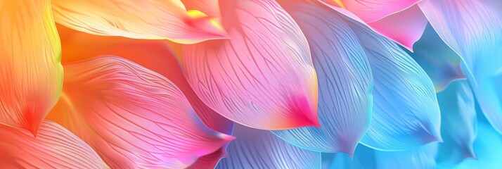 The background features vivid abstract patterns with colorful petals in various shades of pink, blue, and orange