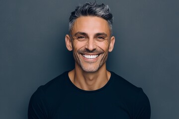 Naklejka premium Mocked portrait of mature man with smile, space, and trust in Australia. Marketing, mock-up backdrop, happy face, headshot, confident guy, male model, relax with happiness, isolated on a background