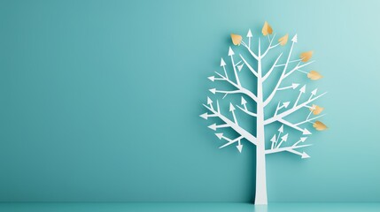 A dynamic tree, its branches fanning out with arrows pointing upwards, each branch labeled with unique growth strategies