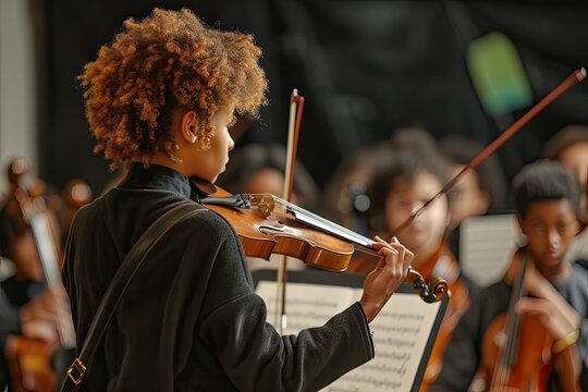music teacher conducting a symphony of diverse instruments representing student voices