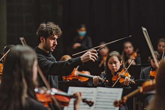 music teacher conducting a symphony of diverse instruments representing student voices