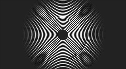 White circular lines on a black background forming a hypnotic spiral pattern.