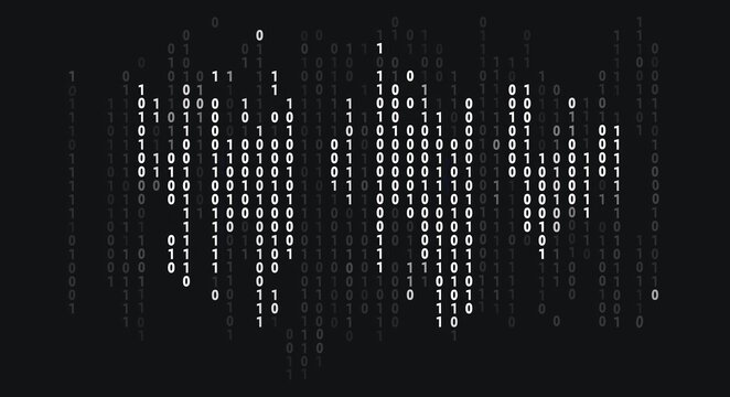 White Binary Code Displayed on a Black Background Symbolizing Digital Information and Computing Language
