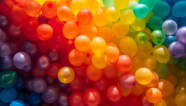 A vibrant collection of multicolored balloons, tightly packed together, creating a visually appealing, colorful background.