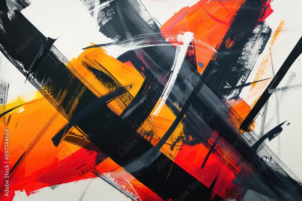 Poster energetic abstract composition with bold strokes and lines