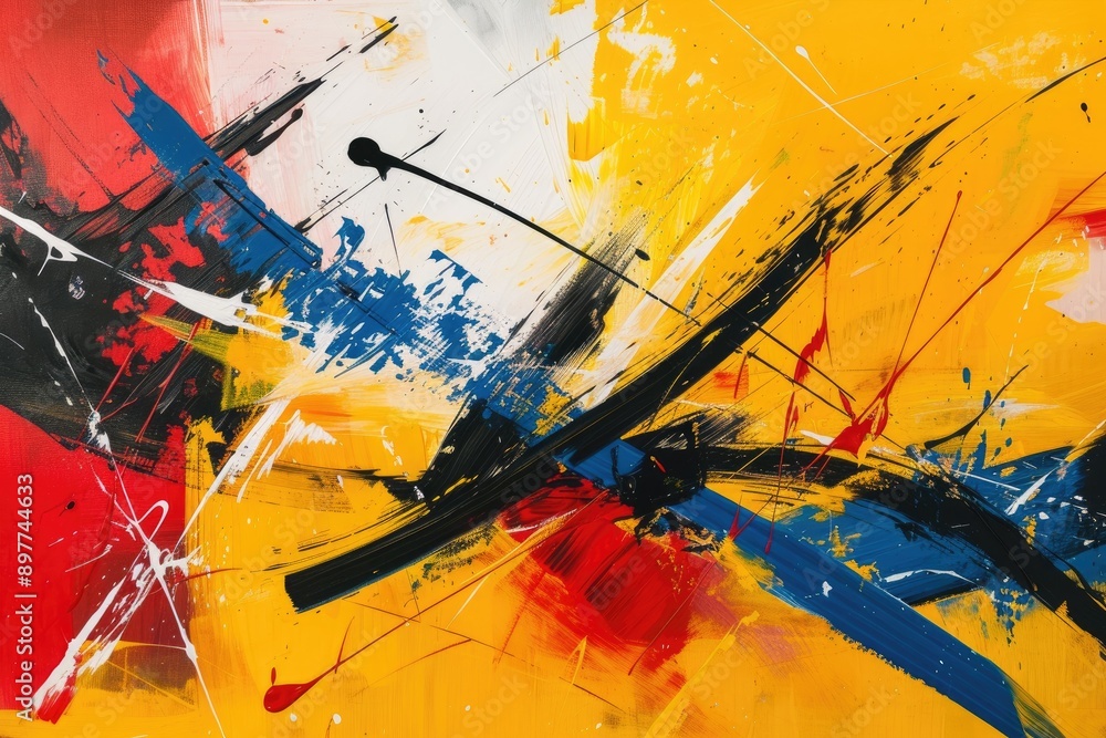 Poster energetic abstract composition with bold strokes and lines