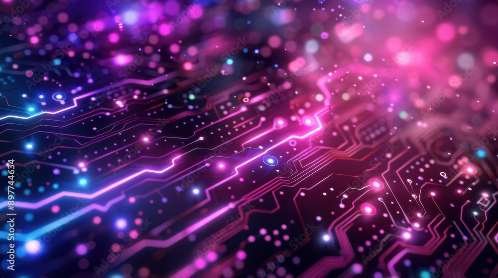 Poster holographic circuit board with flowing data streams
