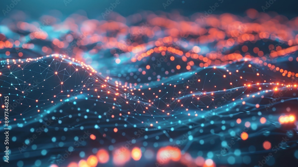 Poster abstract network technology background with glowing points and connections, symbolizing information 