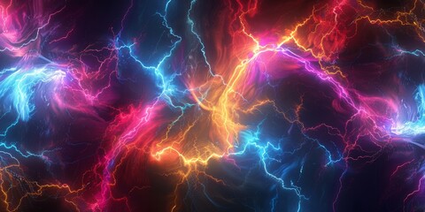Dynamic electric energy with vibrant, multicolored lightning bolts creating a captivating background.