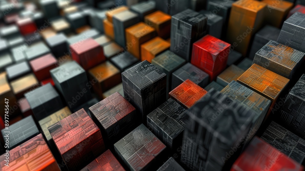 Aufkleber abstract 3d cubes arranged in a grid pattern with varying colors and textures, adding depth and dime