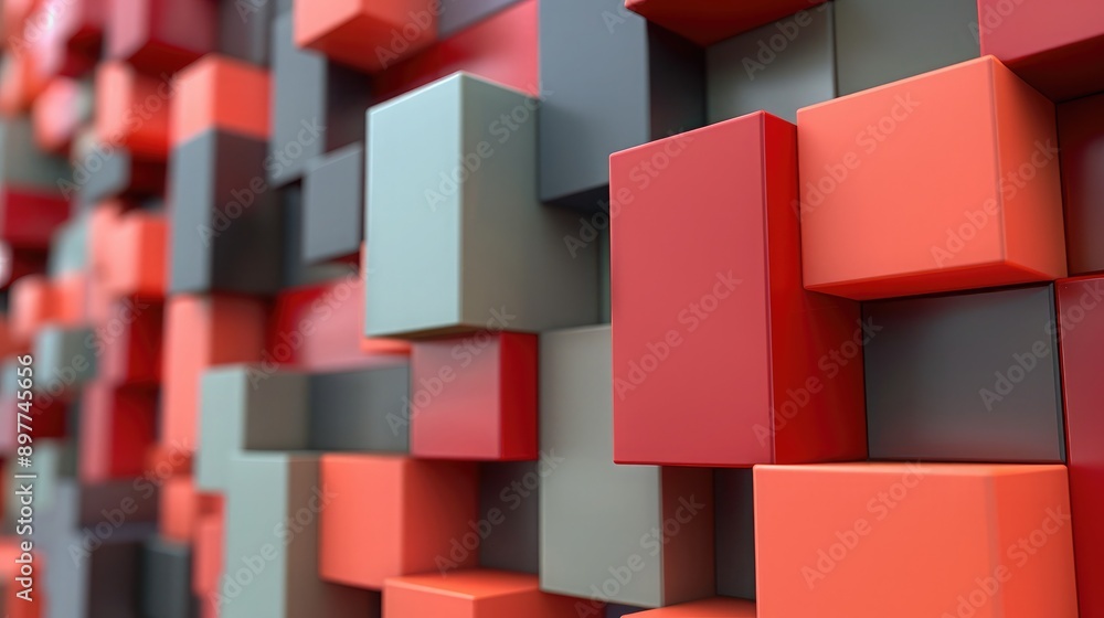 Poster abstract 3d cubes arranged in a random pattern, adding visual interest and depth.