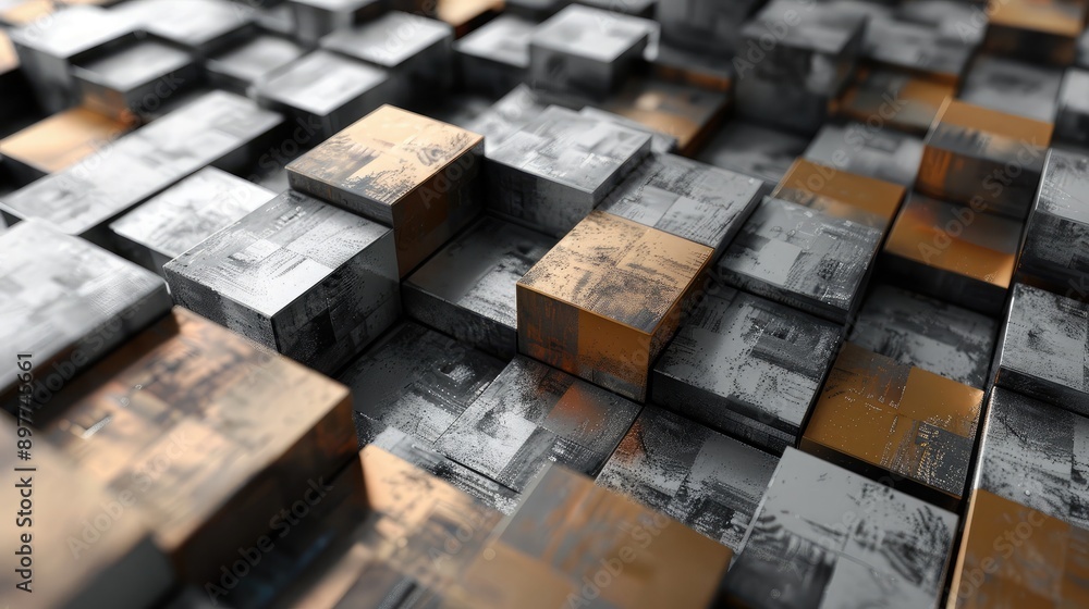 Poster abstract 3d cubes arranged in a random pattern, adding visual interest and depth.