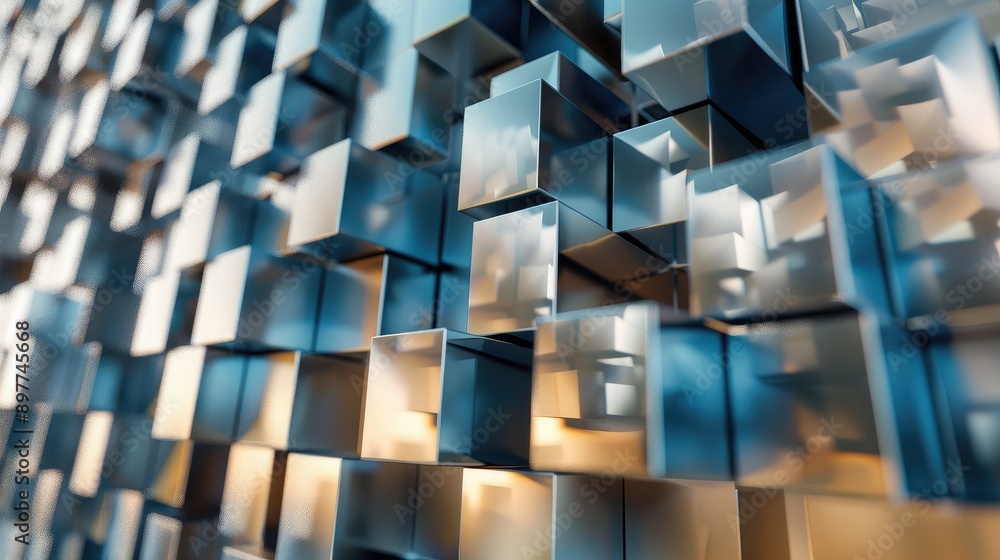 Poster abstract 3d cubes arranged in a random pattern, adding visual interest and depth.