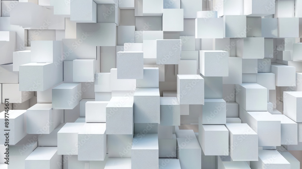 Poster abstract 3d cubes arranged in a random pattern, adding visual interest and depth.