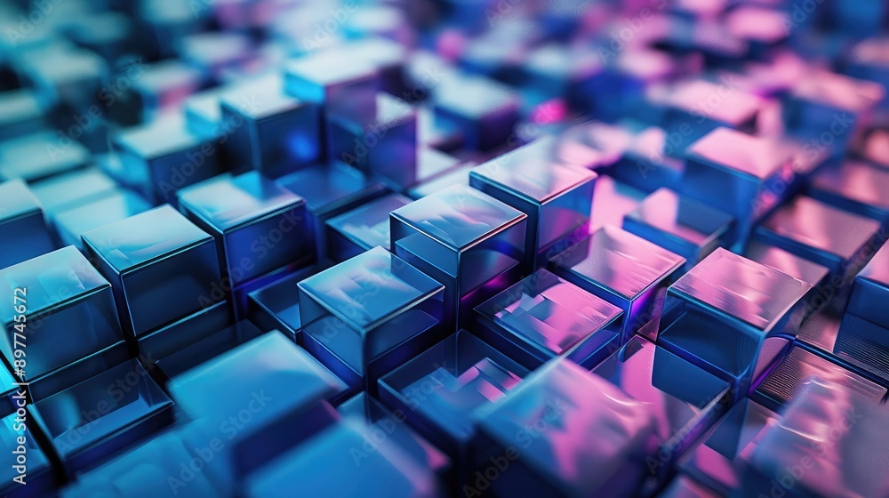 Poster abstract 3d cubes arranged in a random pattern, adding visual interest and depth.