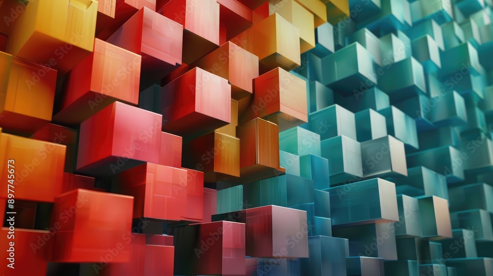 Aufkleber abstract 3d cubes with varying sizes and colors, creating a sense of depth and complexity.
