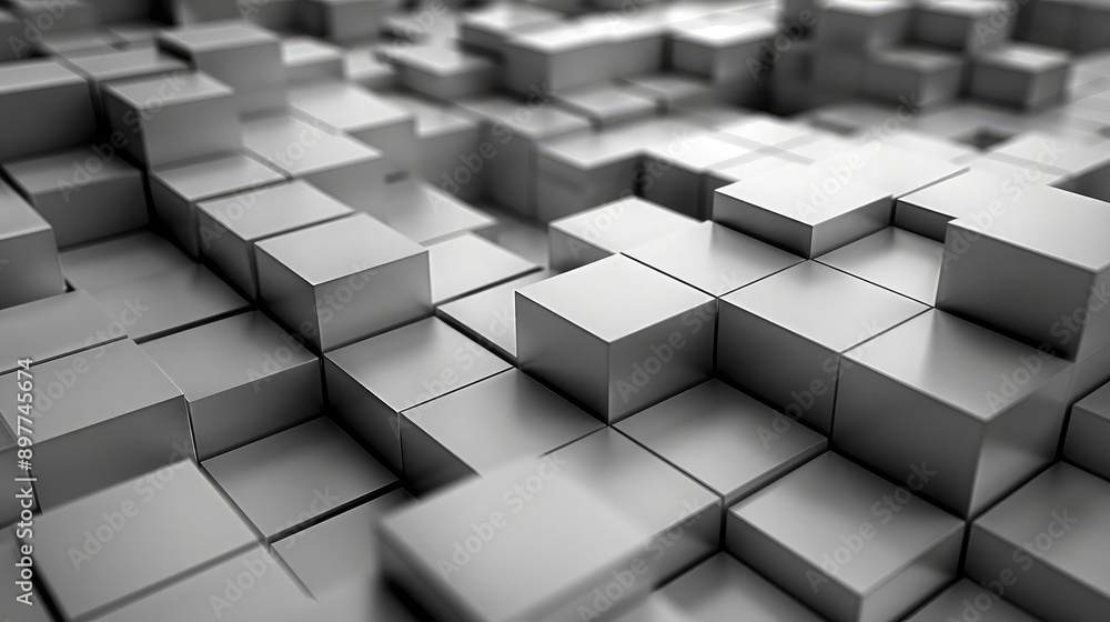 Poster abstract 3d cubes arranged in a random pattern, adding visual interest and depth.