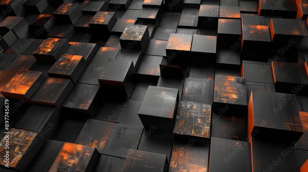 Poster abstract 3d cubes arranged in a random pattern, adding visual interest and depth.