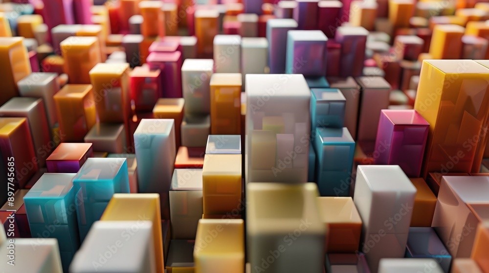 Aufkleber abstract 3d cubes with varying sizes and colors, creating a sense of depth and complexity.