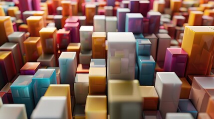 Obraz premium Abstract 3D cubes with varying sizes and colors, creating a sense of depth and complexity.