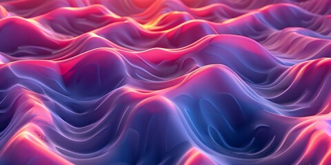 Obraz premium Colorful 3D rendering of a wavy surface with pink and blue gradient lighting, creating abstract and artistic design
