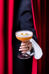 Sophisticated Cocktail with Bokeh Lights
Stylish Red Cocktail on Wooden Surface