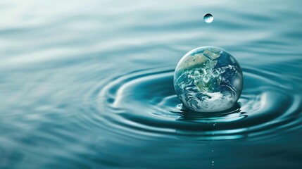 Abstract 3D image of Earth in a water droplet, symbolizing the importance of water conservation.