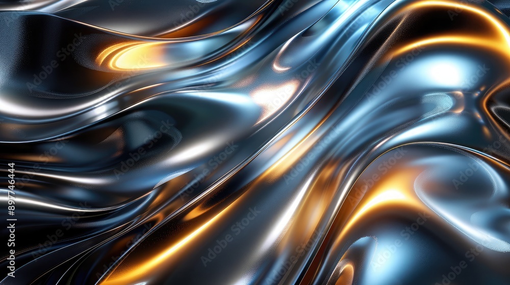 Aufkleber abstract 3d waveforms with a metallic sheen and light reflections, symbolizing advanced technology.