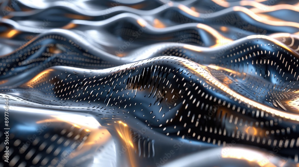 Aufkleber abstract 3d waveforms with a metallic sheen and light reflections, symbolizing advanced technology.