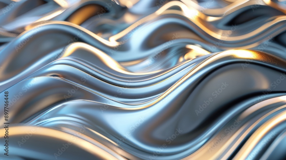 Aufkleber abstract 3d waveforms with a metallic sheen and light reflections, symbolizing advanced technology.