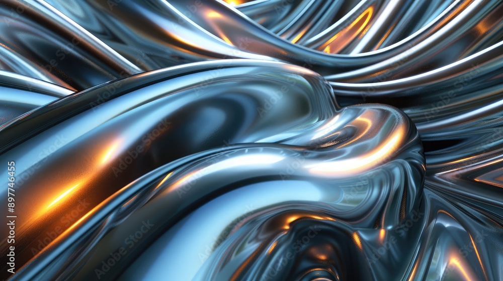 Aufkleber abstract 3d waveforms with a metallic sheen and light reflections, symbolizing advanced technology.