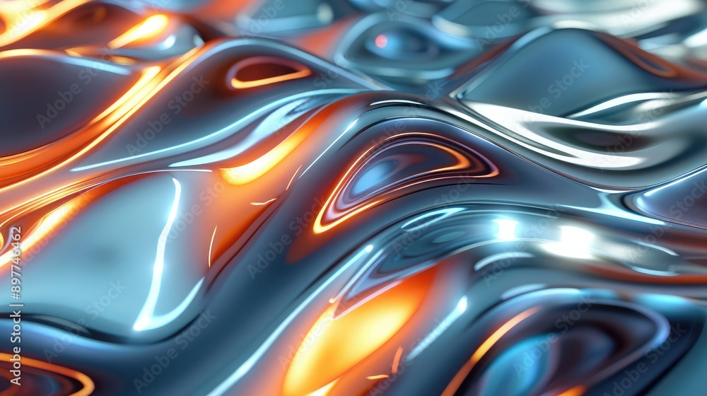 Aufkleber abstract 3d waveforms with a metallic sheen and light reflections, symbolizing advanced technology.