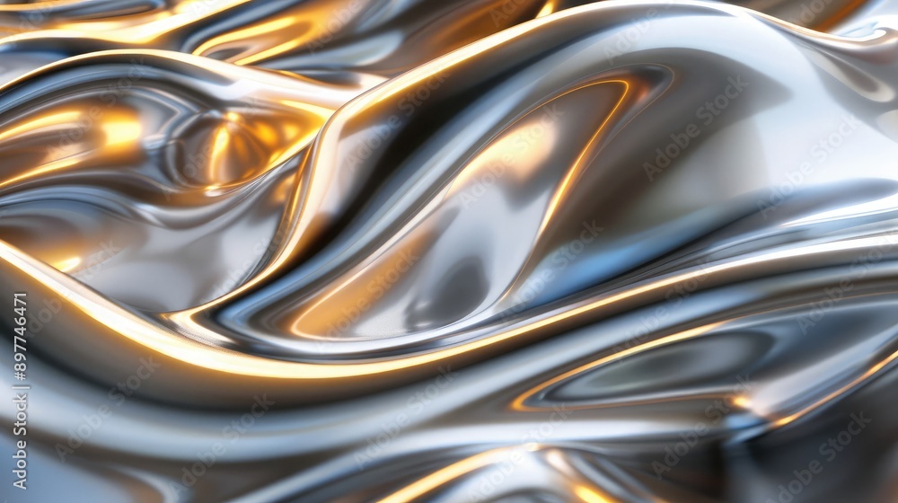 Aufkleber abstract 3d waveforms with a metallic sheen and light reflections, symbolizing advanced technology.