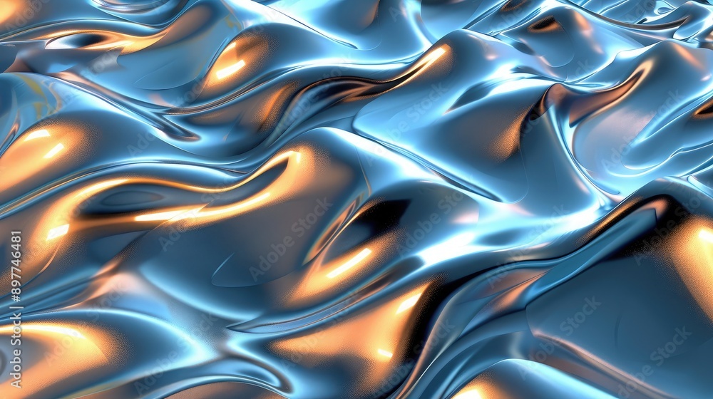 Aufkleber abstract 3d waveforms with a metallic sheen and light reflections, symbolizing advanced technology.