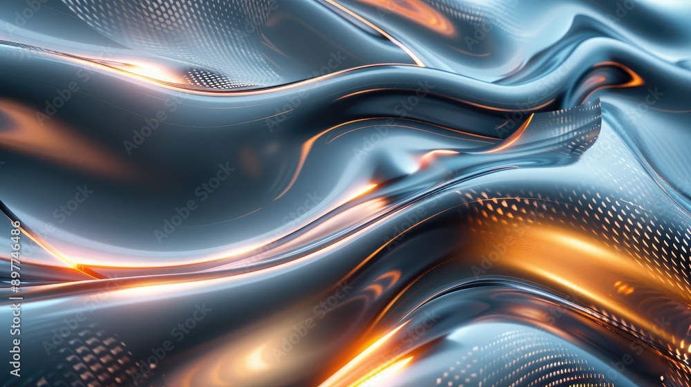 Aufkleber abstract 3d waveforms with a metallic sheen and light reflections, symbolizing advanced technology.