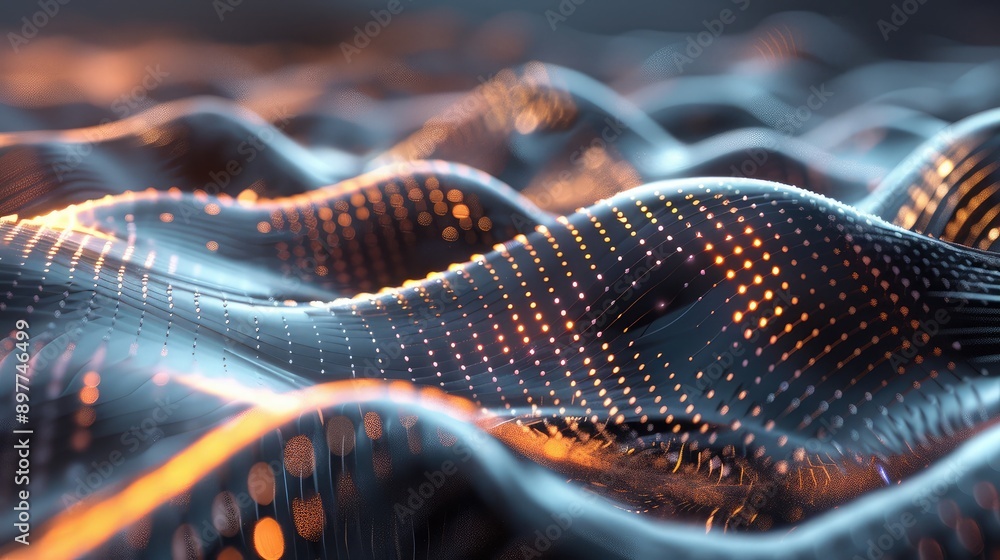Aufkleber abstract 3d waveforms with a metallic sheen and light reflections, symbolizing advanced technology.