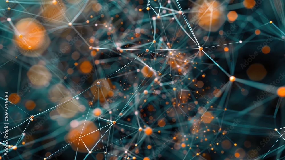 Poster abstract design of interconnected lines and nodes, representing communication and collaboration.