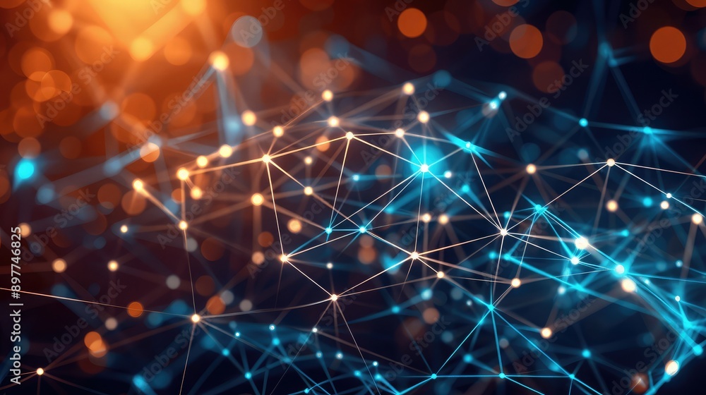 Poster abstract digital network background with interconnected dots and lines, illustrating global communic