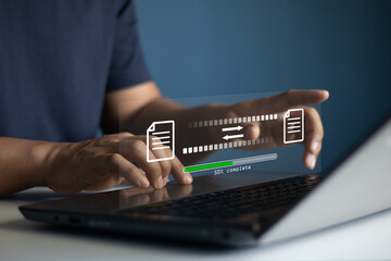 Data Transfer concept. Digital system for transferring documents and files online. File Transfer...