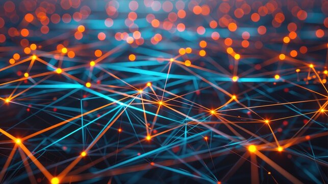 Abstract 3D background with interconnected lines and nodes, representing a digital network.