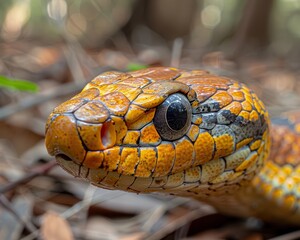 Fototapeta premium Slithering Coastal Taipan in Natural Habitat with Sharp Details