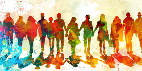 Enlightened Path of Federalism: A group of people from different walks of life, holding hands and walking forward together.