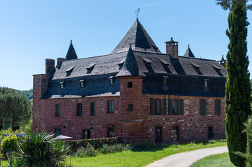 Collonges-la-Rouge village, one of the most beautiful villages in France with houses made from red stones, tourists destination in Dordogne