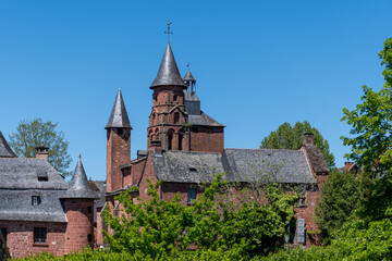 Fototapeta premium Collonges-la-Rouge village, one of the most beautiful villages in France with houses made from red stones, tourists destination in Dordogne