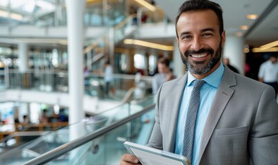 Fototapeta premium Businessman with Tablet in Modern Office Setting
