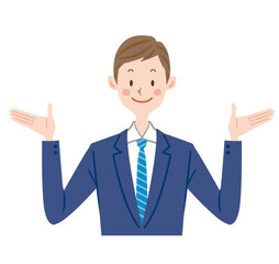 選択肢を提案するスーツの男性　比べる　比較