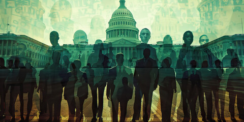 Guardians of the Constitution: A group of serious-looking people, standing together in front of the U.S. Capitol Building