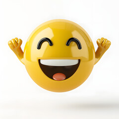 happy joyful, excited emote, 3d smiley face on white background