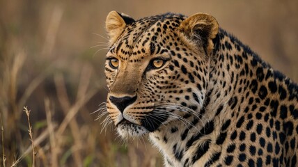 Obraz premium Leopard in African savannah, wildlife concept.